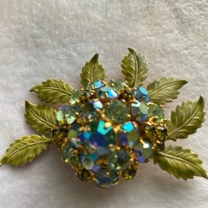 Beautiful green and blue flower brooch.
